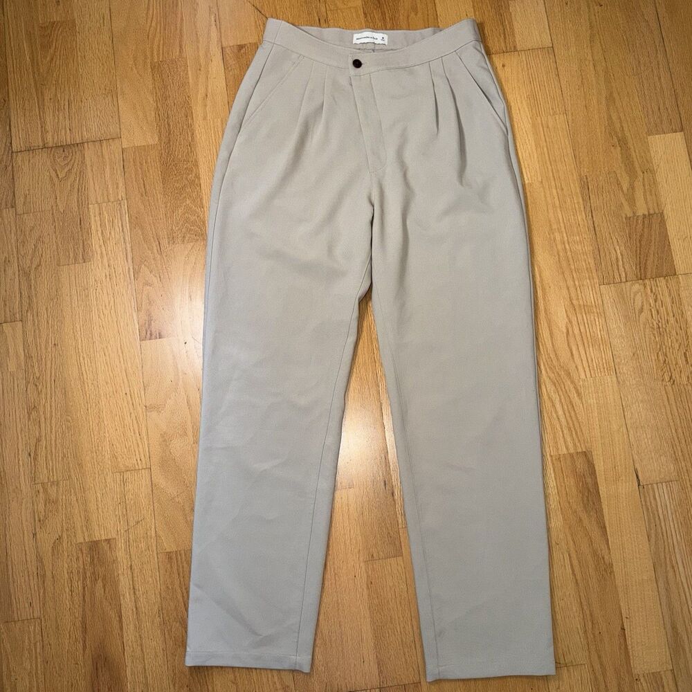 Abercrombie & Fitch Cross Over Button Tailored Straight Trouser Pant Beige M